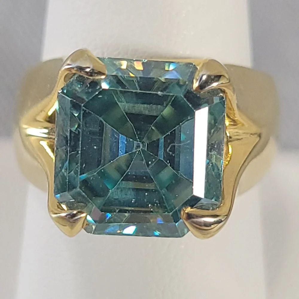 Sterling Silver Moissanite Ring Gold Vermeil 12mm Statement 925 Blue Green Aqua